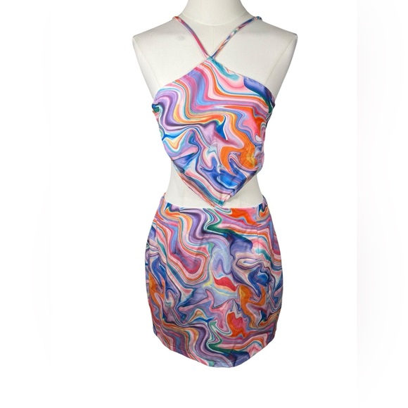 Princess Polly Cutout Swirl Print Halter Mini Dress in Multi Size 4 - Picture 2 of 9